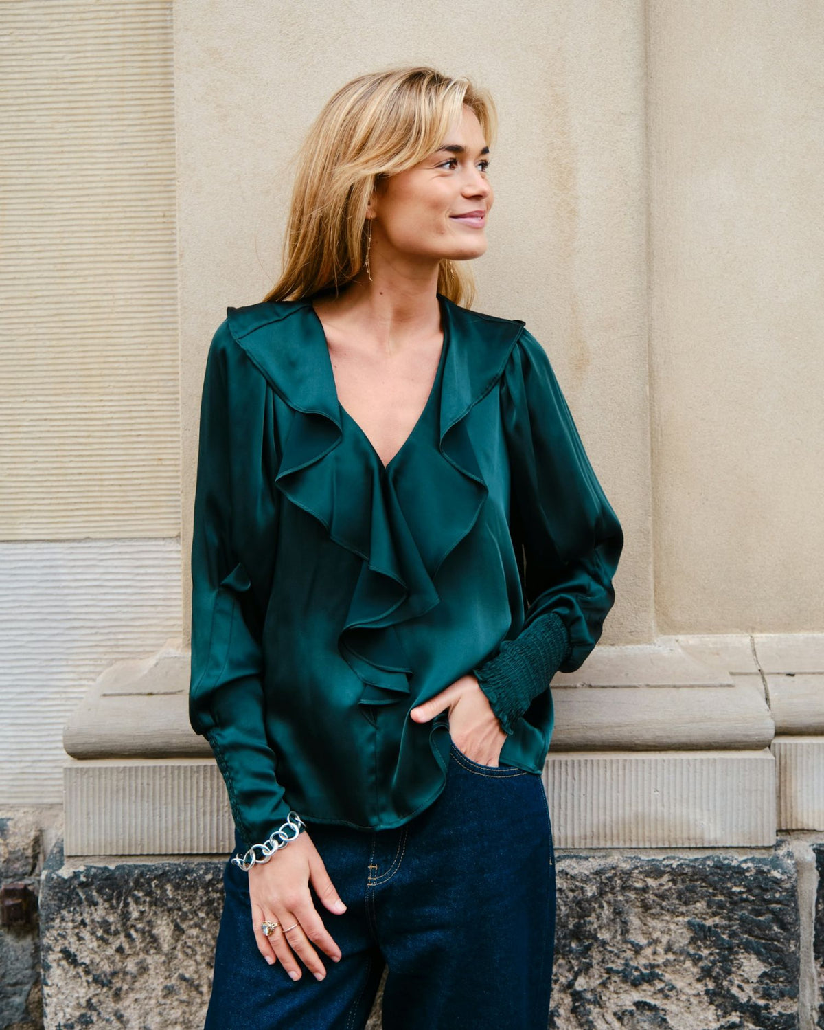 Sandie Sateen Blouse - Dark Green