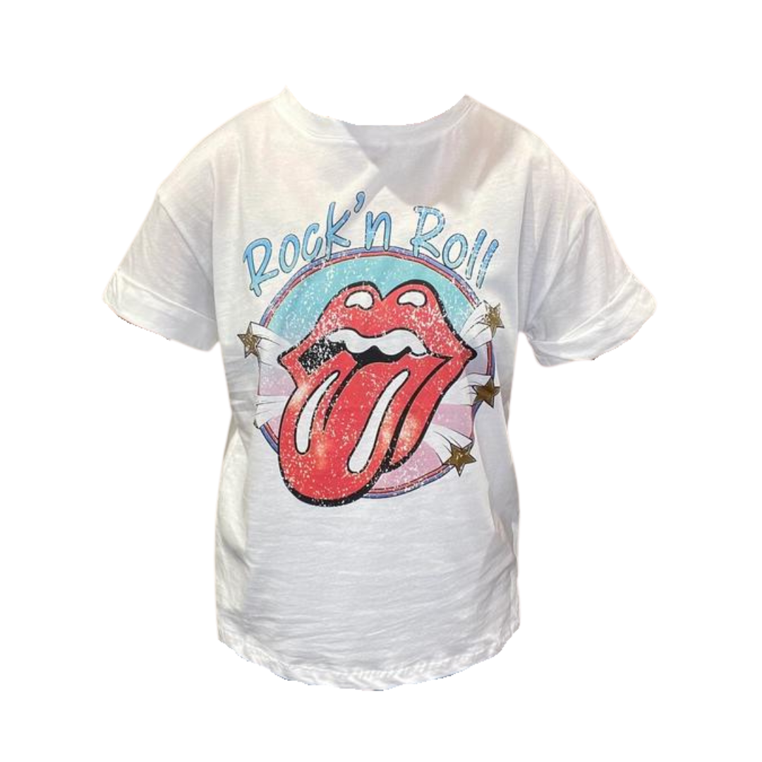 Rock n Roll Lips Tee - White ONESIZE