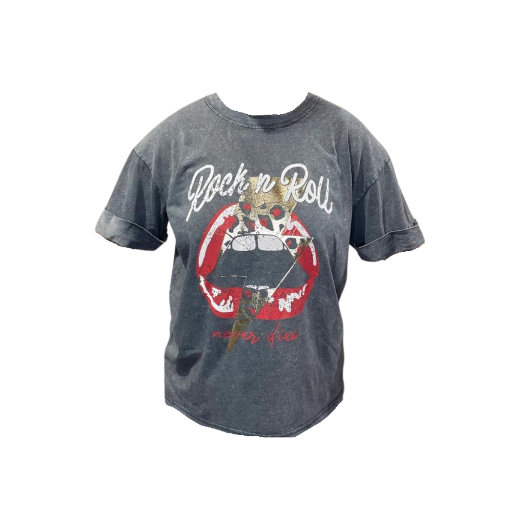 Rock n Roll Lips Tee - Grey ONESIZE