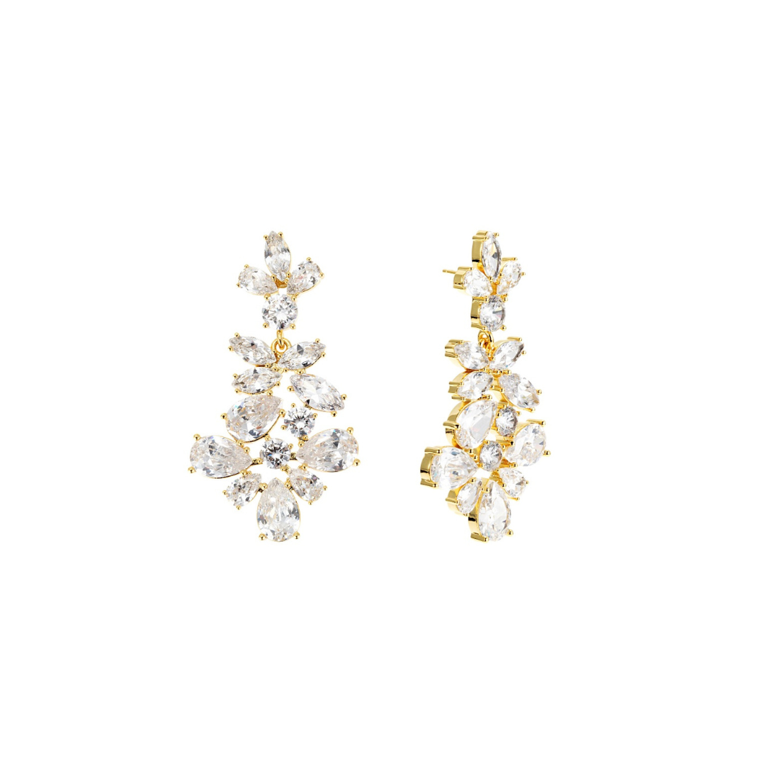 Crown Crystal Earrings - Gold