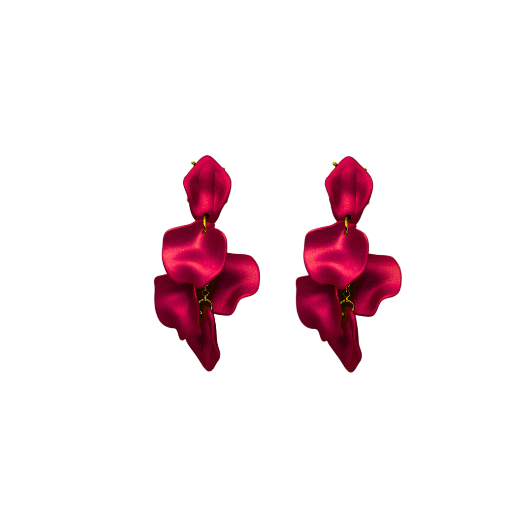 Leaf Earrings - Metallic Red